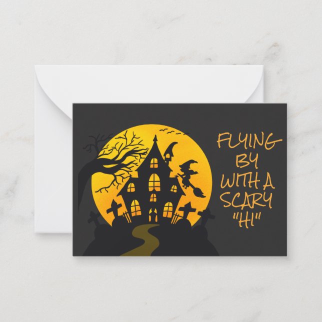 Skrämsel Häxa Spökhus Halloween Klassrum  Anteckningskort (Framsida)