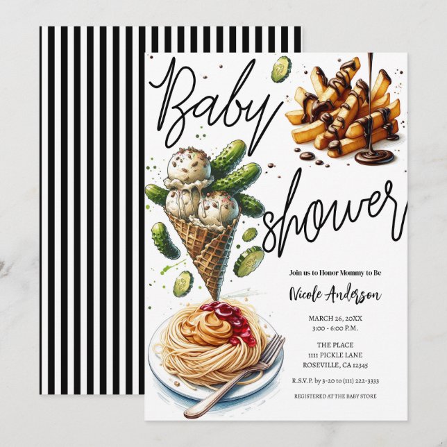 Skrämsken och Konstigen Pickles, babyskor Inbjudningar (Fram/baksida)