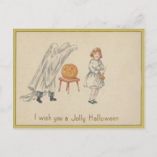 Skrämt Girl Ghost Costume Jack o lantern Vykort