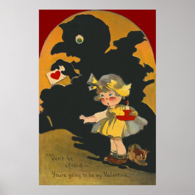 Skrämt Girl Puppy Hund Monster Valentine Poster (Framsidan)