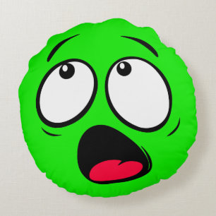 Skrämt Grönt Dayglow Emoji Round Pillow Rund Kudde