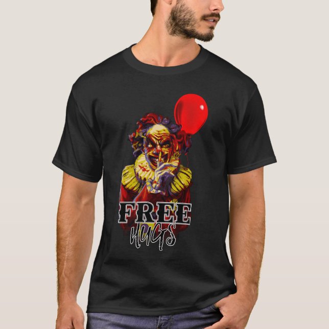 Skrämt Halloween Clown GRATIS KRAMAR Kostymfest T Shirt (Framsida)