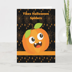 Skrämt Halloween-Pumpkin med spidrar och Websar Kort