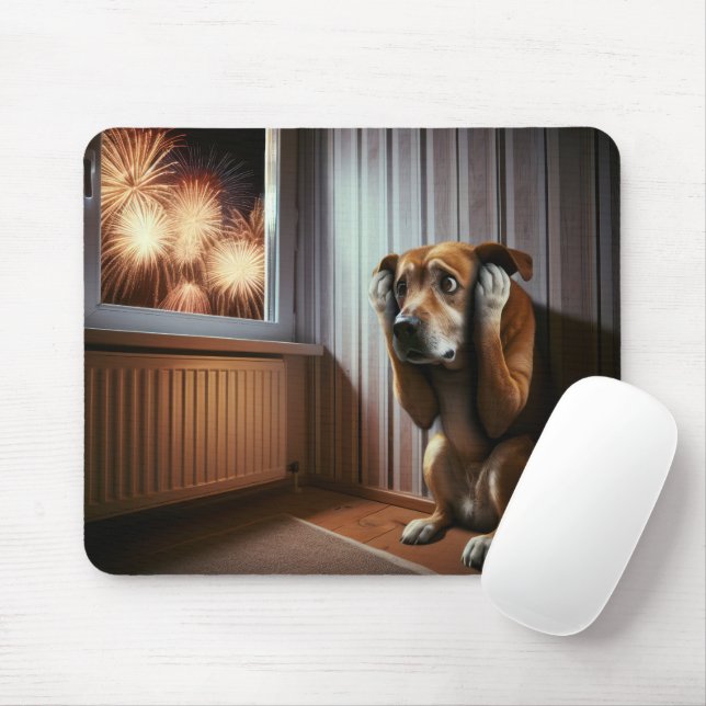 Skrämt hound-Hund med Fireworks Musmatta (Med mus)