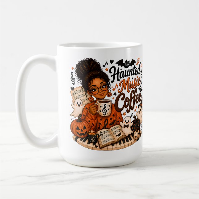 Skrämt musik kaffe Halloween piano mugg present (Vänster)