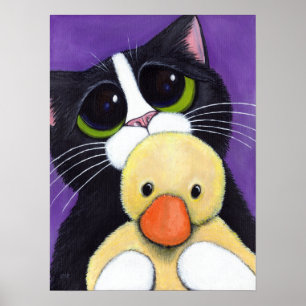 Skrämt Tuxedo-färg och luddig Anka-målning Poster