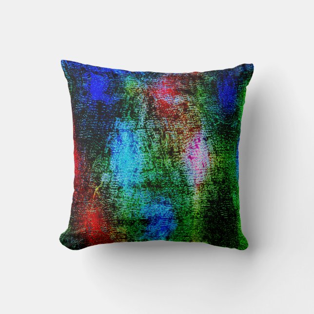 Skrapad, blå och röd, gammal färg med skuren grönt kudde (Framsida)