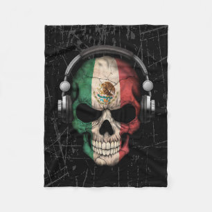Skrapad mexicansk Dj-skalle med hörlurar Fleecefilt