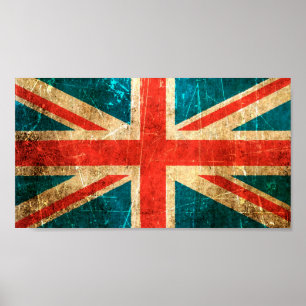 Skrapad och ha på sig brittisk flagga för vintage poster