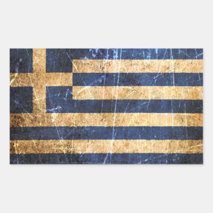 Skrapad och ha på sig grekisk flagga för vintage rektangulärt klistermärke