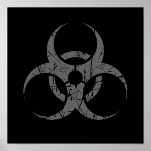 Skrapat grå färgBiohazardsymbol på svart Poster
