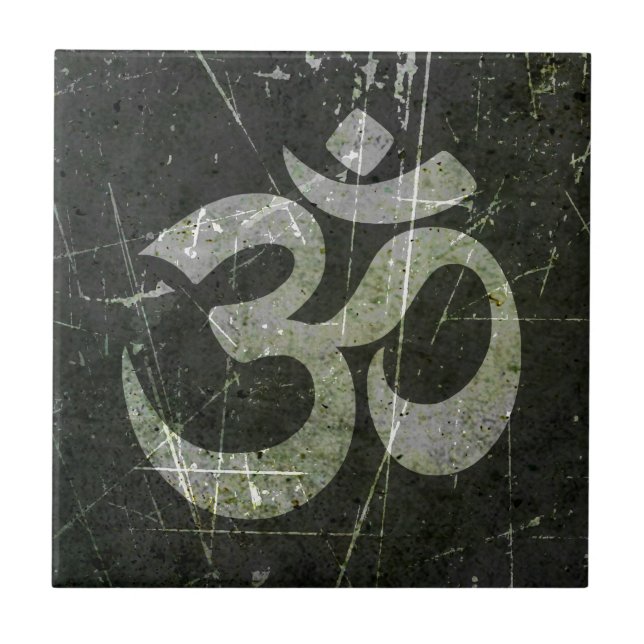 Skrapat och ha på sig YogaOm-symbol Kakelplatta (Framsidan)