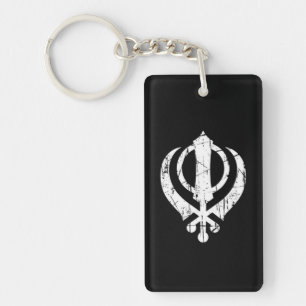 Skrapat vitSikhKhanda symbol på svart