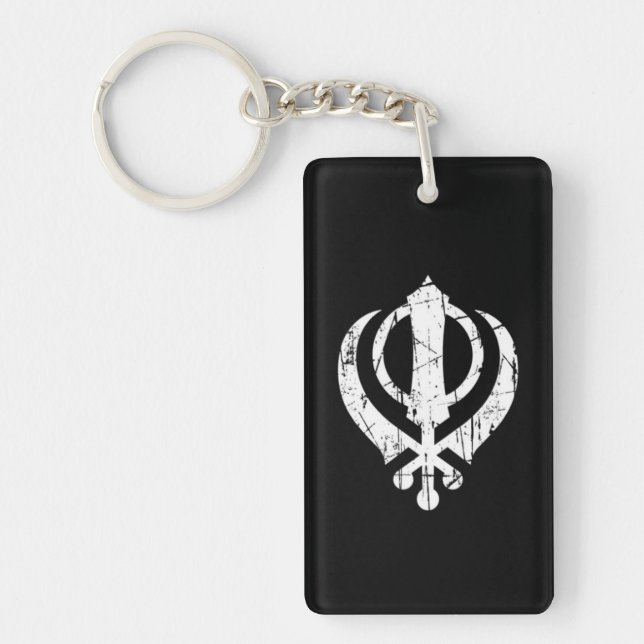 Skrapat vitSikhKhanda symbol på svart (Framsidan)