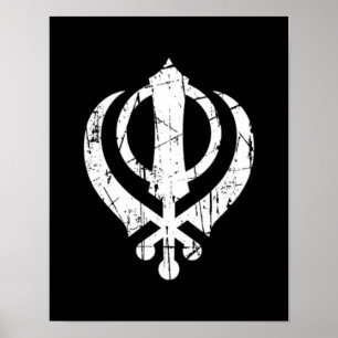Skrapat vitSikhKhanda symbol på svart Poster