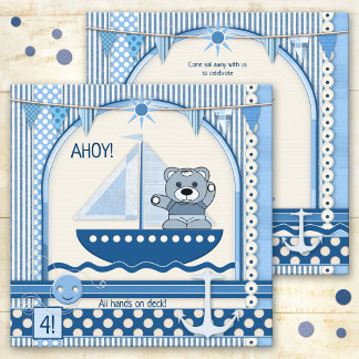 Skrapbodsegelbåt Nautical Birthday Kids Party Inbjudningar