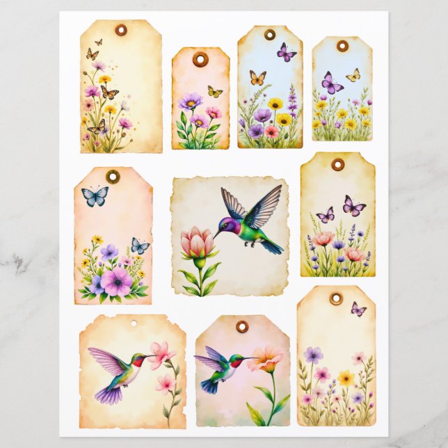 Skrapbok Botaniska Efemäriska Kolibri-etiketter (Framsida)
