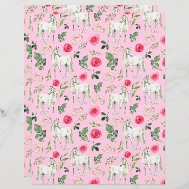 Skrapbok för häst Bröllop Papper i Rosa (Fram/baksida)