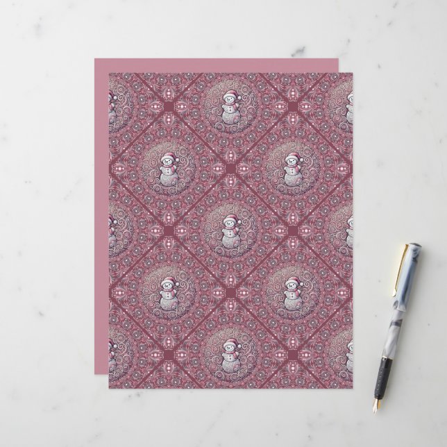 Skrapbok för Rosa Snögubbe Mandala Geo Tile (Fram/Back In Situ)