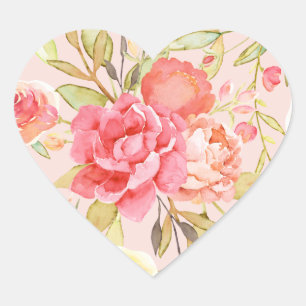 Skrapbok för Watercolor Cottage Garden Ro Hjärtformat Klistermärke