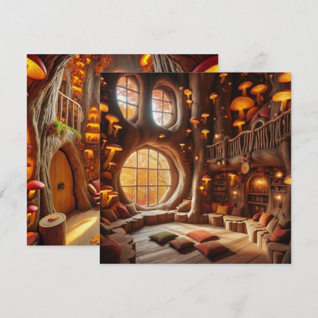 Skrapbok med utskrift av vitsisk höstihålig Träd Inbjudningar (Fram/baksida)