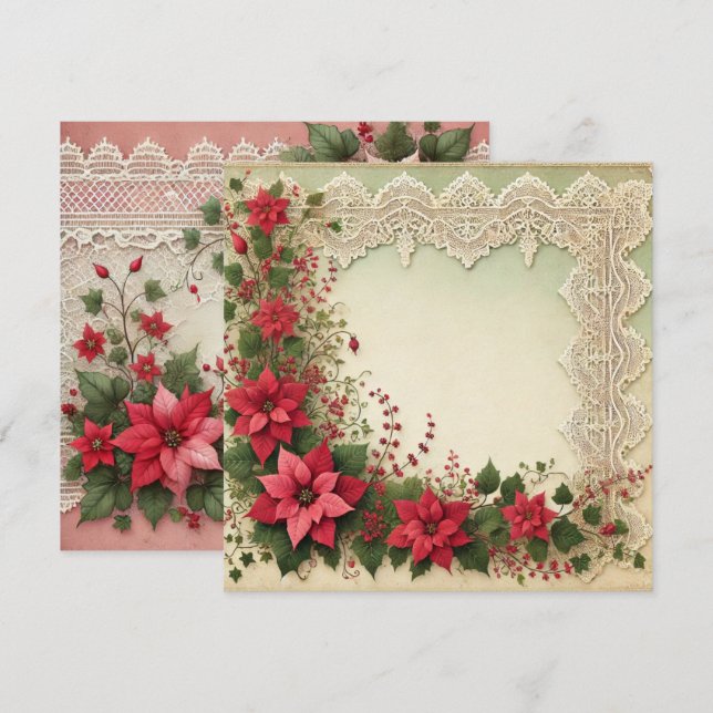 Skrapbok Snöre Poinsettia Ram Inbjudningar (Fram/baksida)