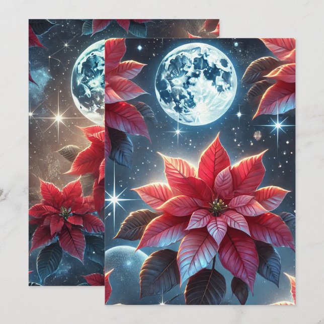 Skrapbokning Skrivbar Moonlit Poinsettia Mönster Inbjudningar (Fram/baksida)