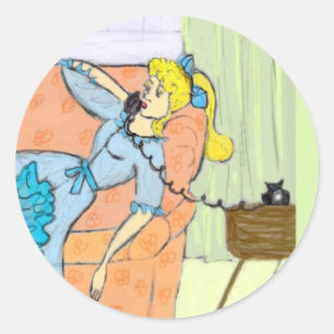 Skrapboks-etikett Retro Dam på uppringningens Mobi Runt Klistermärke