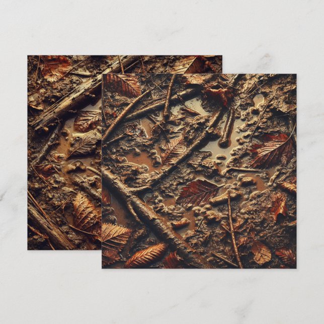 Skrapbook med utskrivbara grungy Autumnal Muddy Lö Inbjudningar (Fram/baksida)