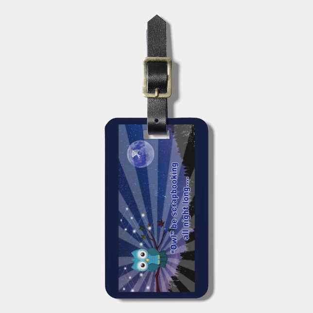 Skrapbookers "Uggla ska skrotas hela natten" Bagagebricka (Vertikal Framsida)