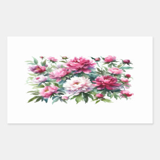 Skrapbooking Sticker Watercolor Peonies Rektangulärt Klistermärke