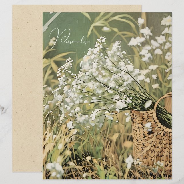 SkrapbookPaper för vitblommiga Mönster-Blommigtar  (Fram/baksida)