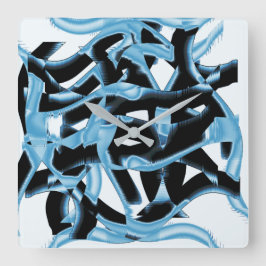 Skrapor och band, nedfläckad, förstörda, svarta oc fyrkantig klocka