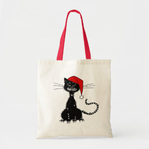 Skräppjulen: Gammad katt med Santa Hat Tygkasse