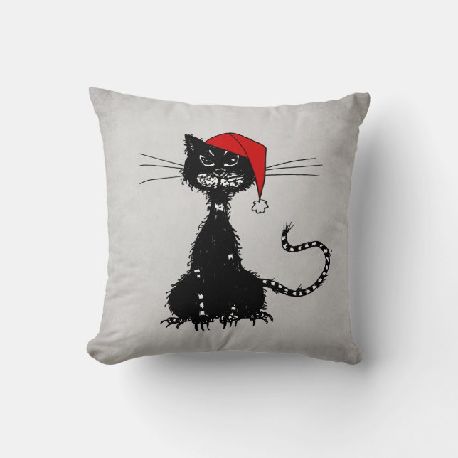 Skräppjulen: Katt med Santa Hat Goth Kudde (Framsida)