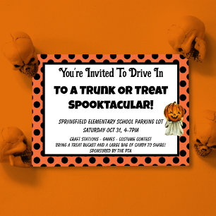 Skräppor eller behandla Pumpkin Dots Kids Hallowee Inbjudningar