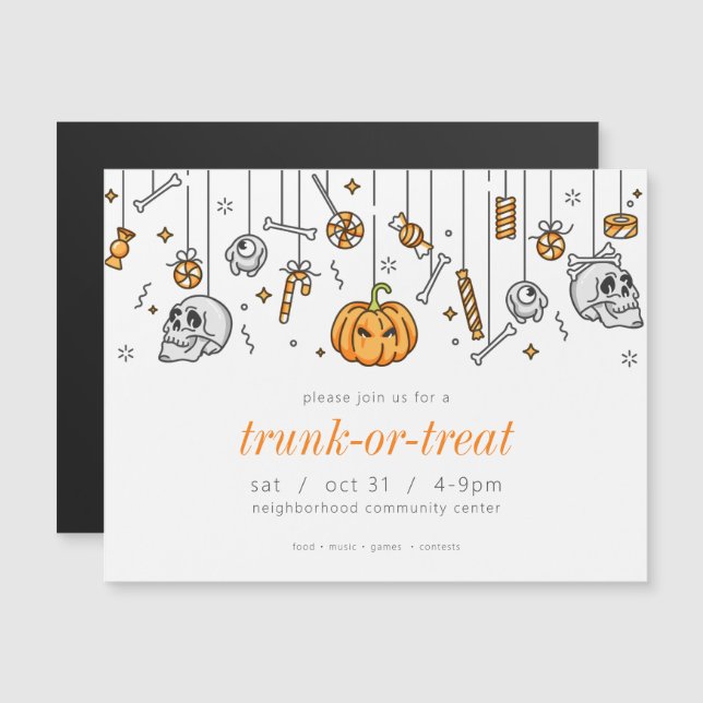 Skräppost eller behandla modern Chic Halloween fes Magnetisk Inbjudningskort (Fram/baksida)
