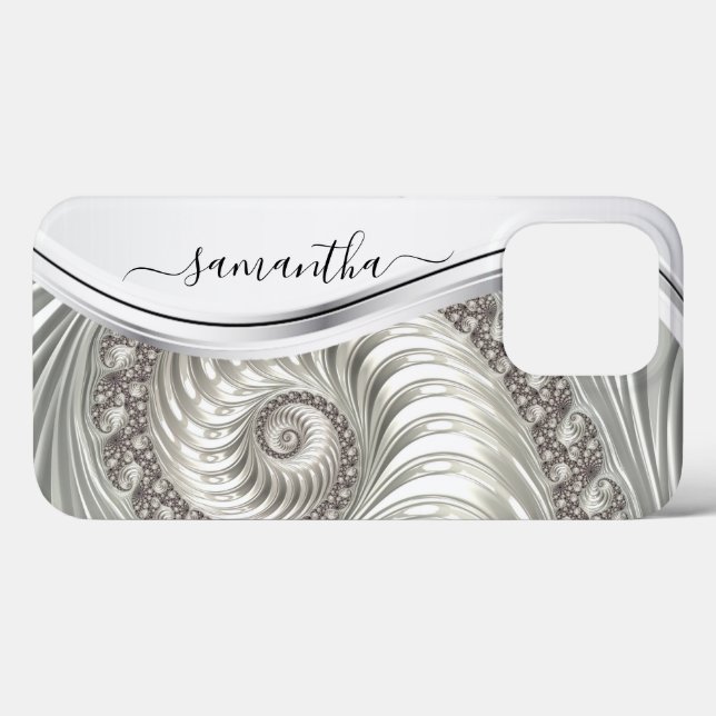 Skråstunning vit metallisk handskriven monogram (Baksida (horisontell))