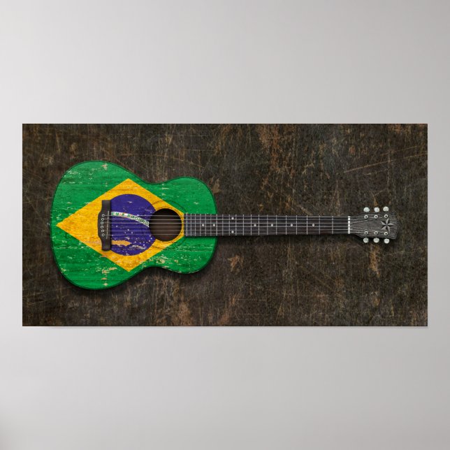 Skratchad och begagnad brasiliansk akustisk Flagga Poster (Framsidan)
