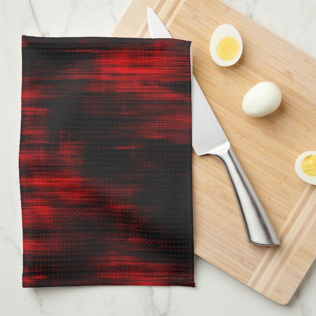 Skratchade punkter i ljust röd och svart färg kökshandduk (Vikt i Fjärdedel)