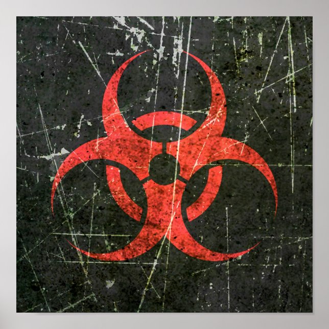 Skratched and Wored Red Biohazard Symbol Poster (Framsidan)
