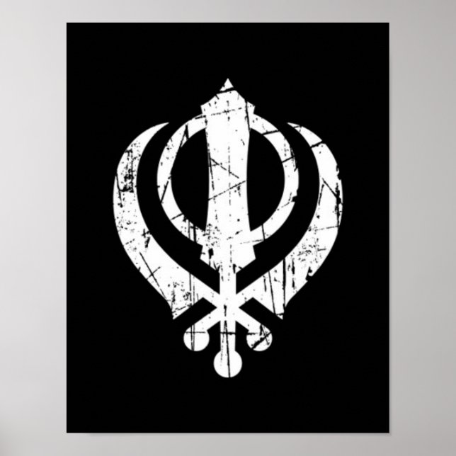 Skratched White Sikh Khanda Symbol på Black Poster (Framsidan)
