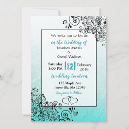 Skratchy Teal and Black Script Wedding-inbjudninga Inbjudningar
