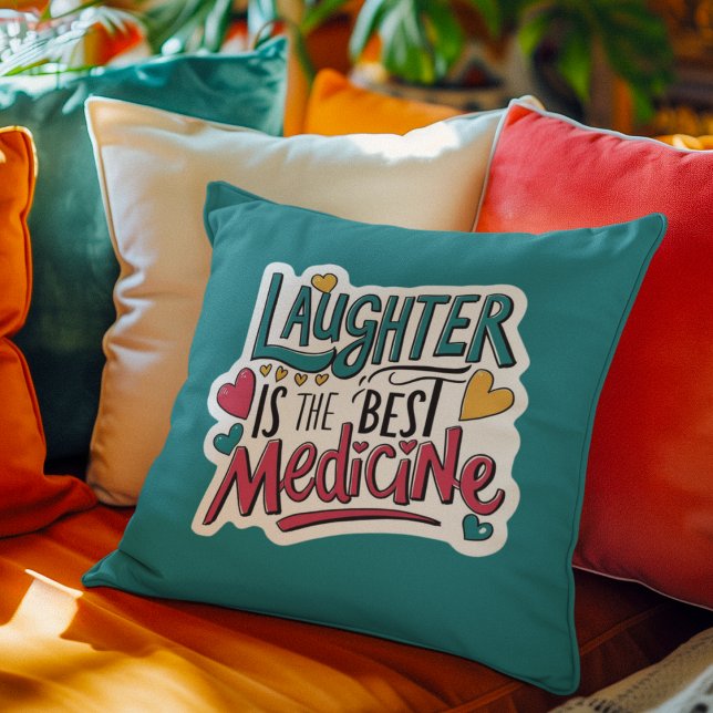 Skratt är den bästa medicinen Dekorativ kudde (Cheer yourself or someone else up with this, "Laughter is the best medicine" pillow! )