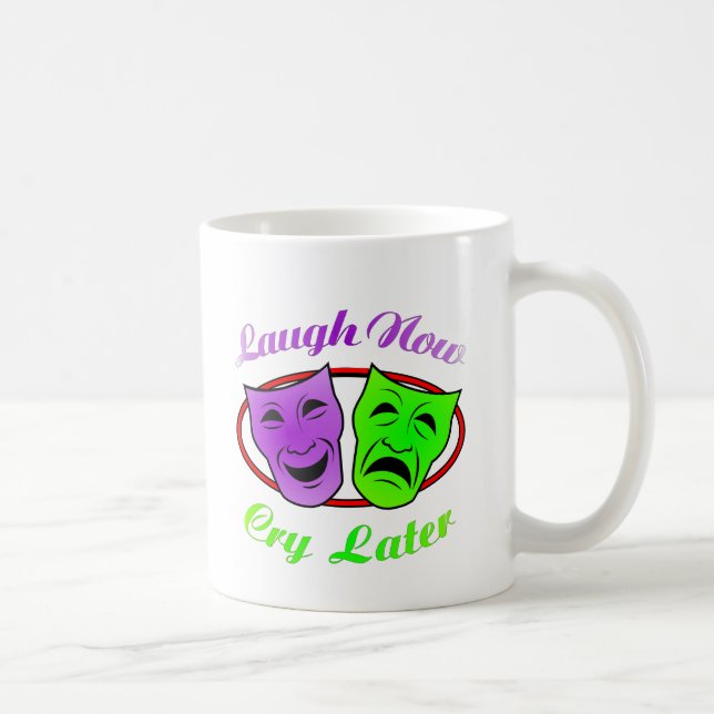 Skratt gråter nu mer sistnämnd maskerar kaffemugg (Höger)