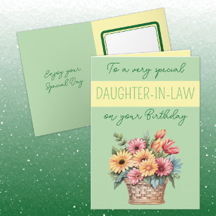 Skratt-in-law gerbera-grönt-gult födelsedag kort