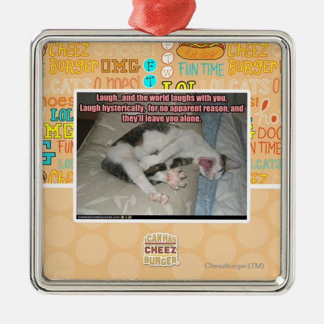 Skratt och världen skrattar med dig julgransprydnad metall (Framsidan)