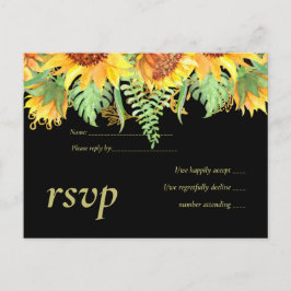 Skratt svart med budgeten för solblommor i Bröllop Inbjudan Vykort