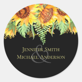 Skratt svart med budgeten för solblommor i Bröllop Runt Klistermärke