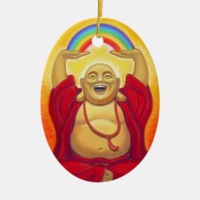Skratta den Buddha regnbågeprydnaden Julgransprydnad Keramik (Framsidan)